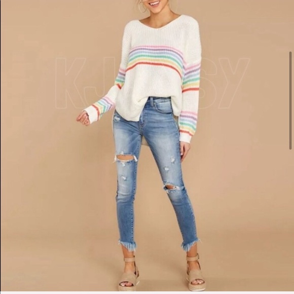 Bohemian Pastel Rainbow Stripe Sweater Top - Picture 4 of 8